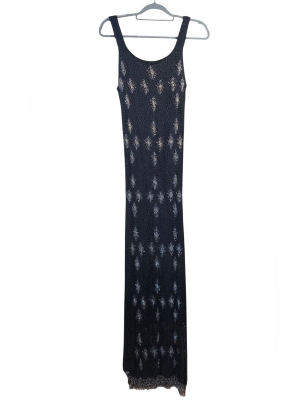 Krochetta By Papillon Black Crochet Silver Beaded Sleeveless Maxi Dress XL